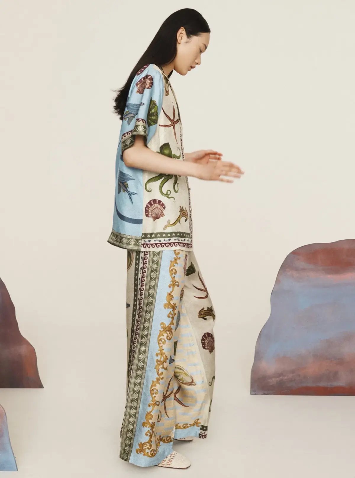 Alemais Bath House Silk Shirt and Pants Set Multi Size 14 photo 2