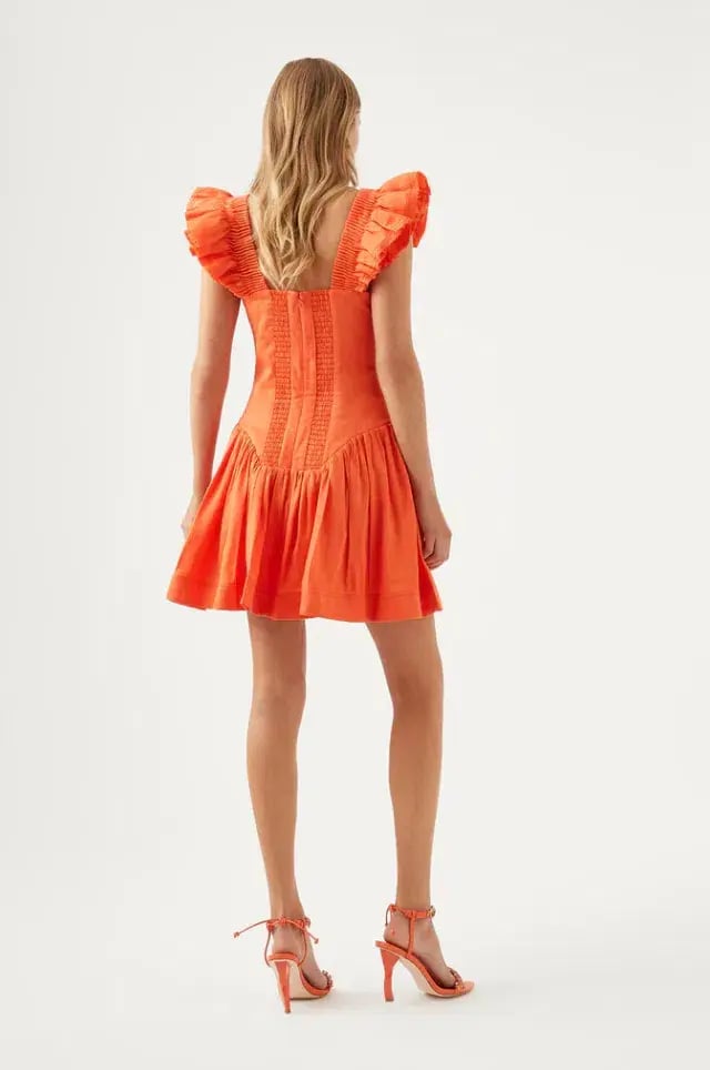 Aje Simone Frill Sleeve Mini Dress in Orange Size 6 photo 4