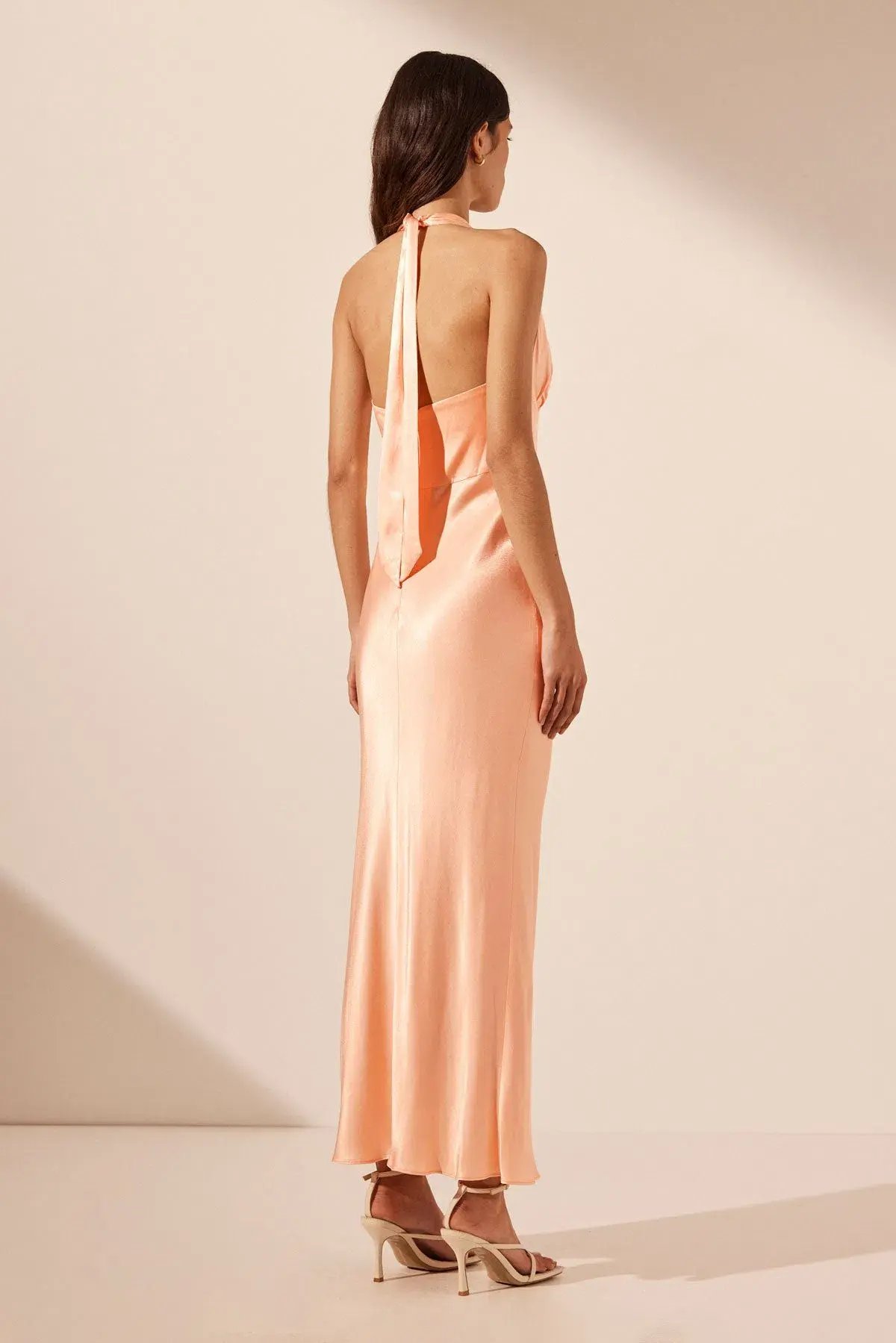 Shona Joy La Lune Plunged Halter Midi Dress Peach Size AU 6 photo 3