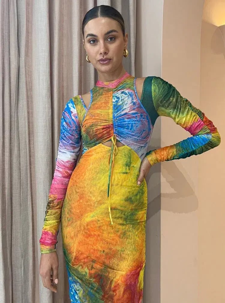 Alemais Irving Mesh Midi Dress in Multi Size 6 photo 3