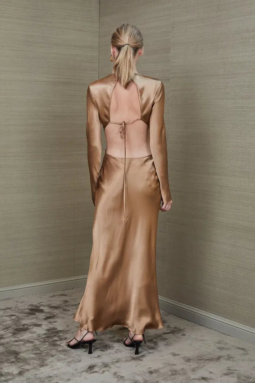 Bec & Bridge Aubrey Long Sleeve Maxi Dress Gold Size 10 photo 3