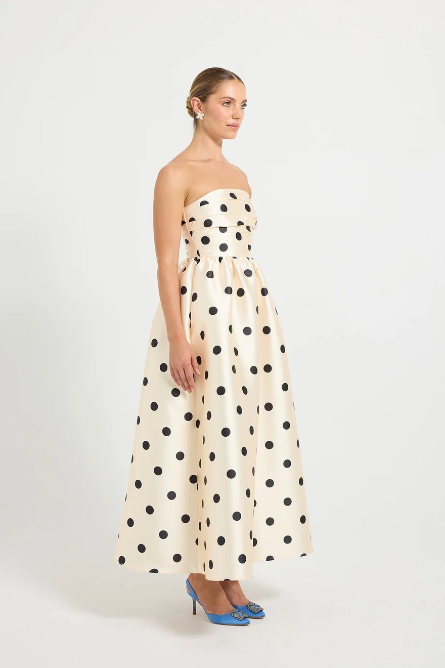 Pasduchas Dottie Strapless Midi Dress - Cream Black photo 3