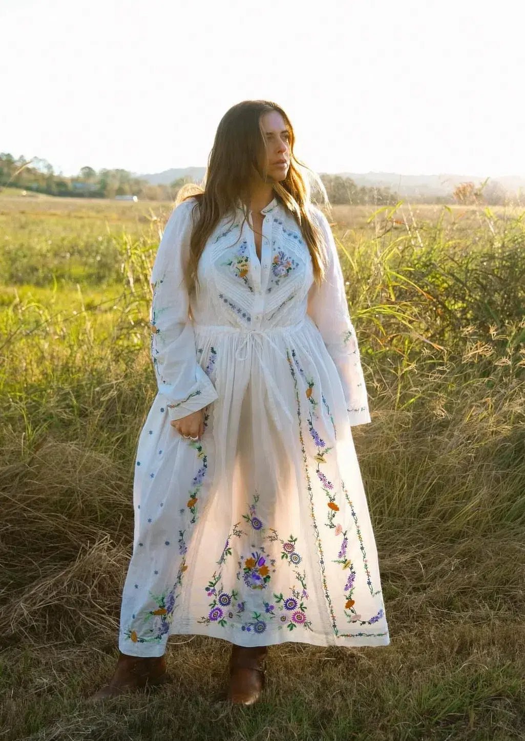 Alemais Willa Embroidered Midi Shirt Dress White Floral Size 16 photo 3