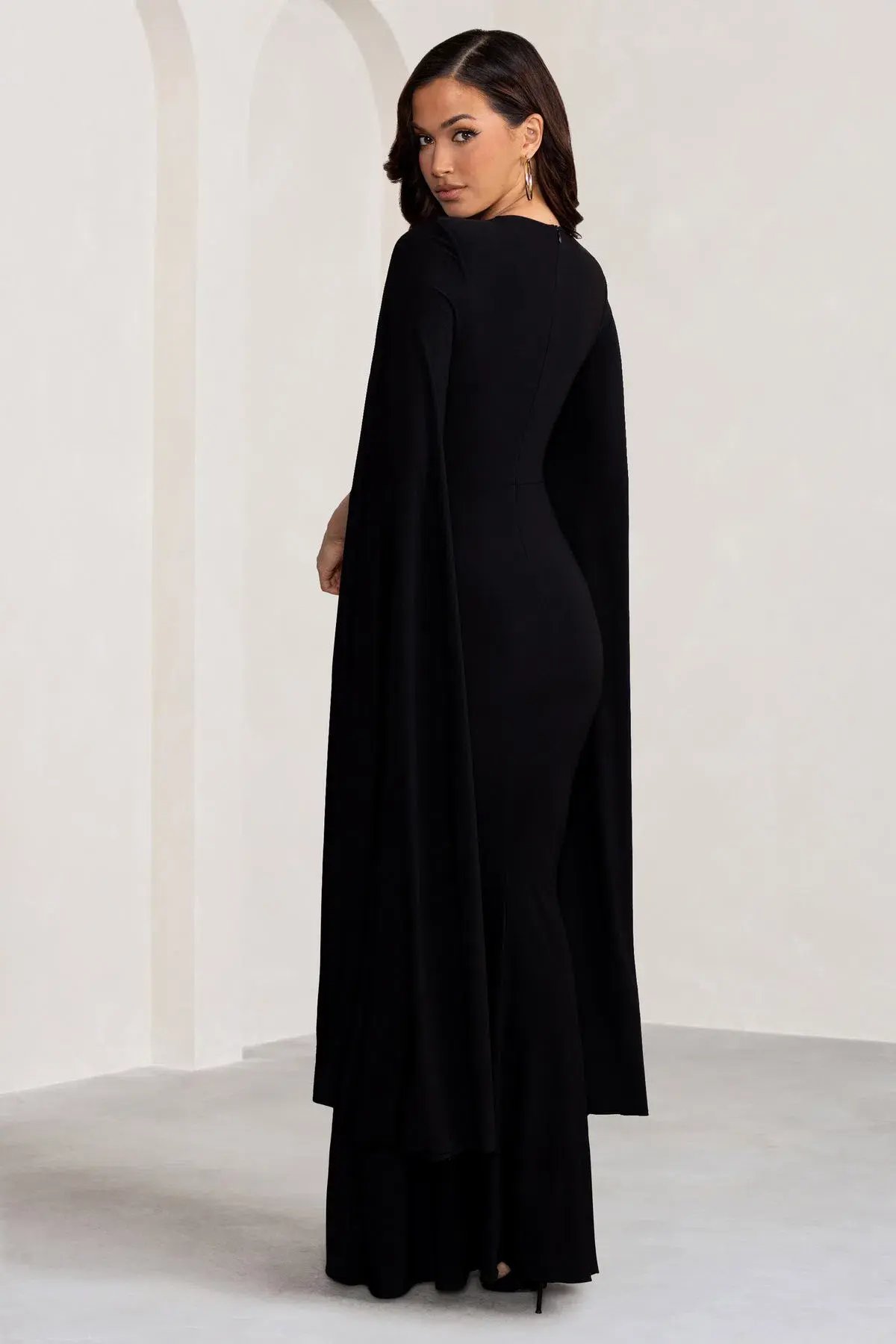 Club L London Kimmy High Neck Maxi Dress with Cape Sleeves Black Size 16 photo 3