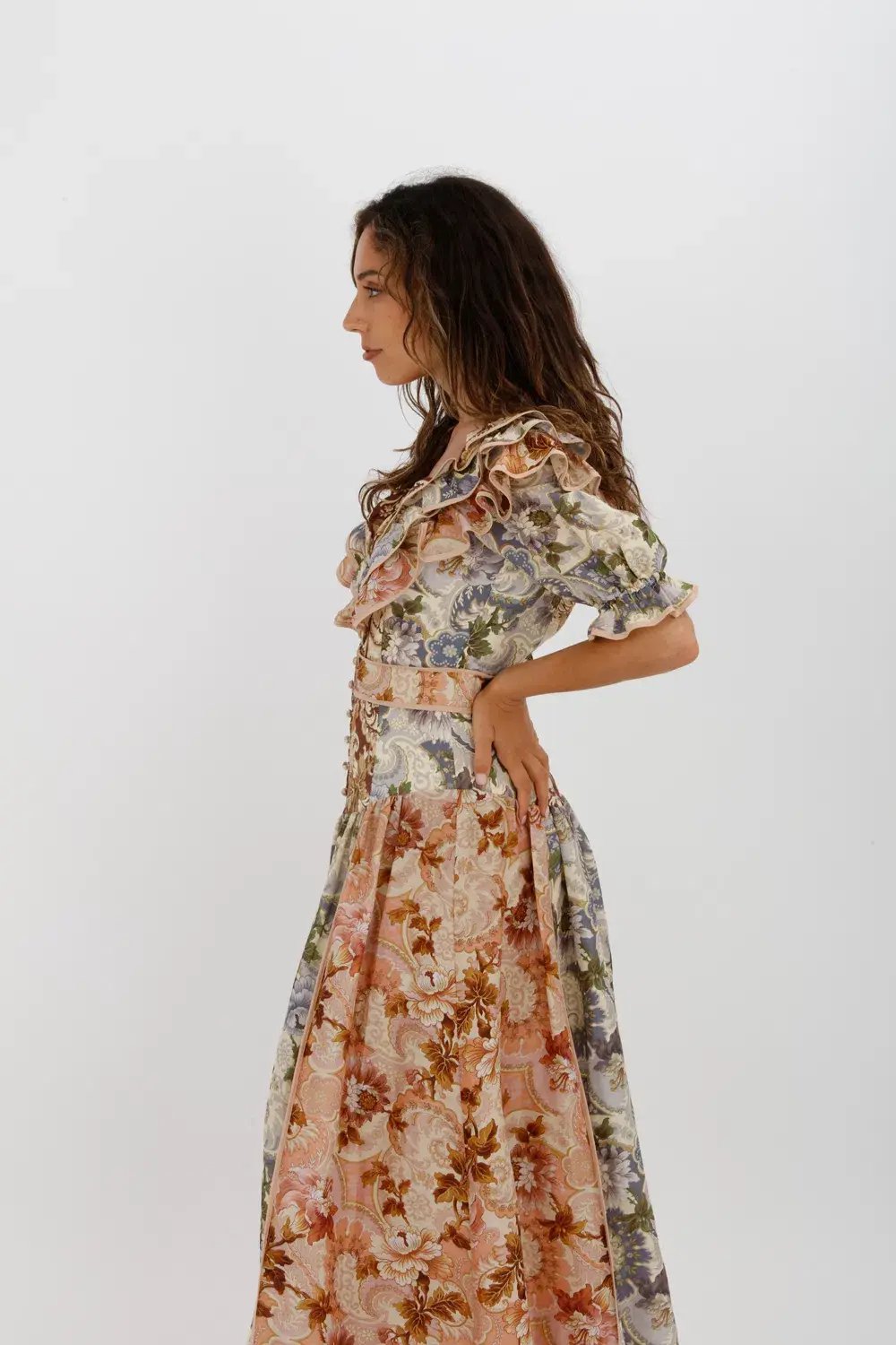 Alèmais Phillipa Ruffle Neck Midi Dress Floral Size 8 photo 5