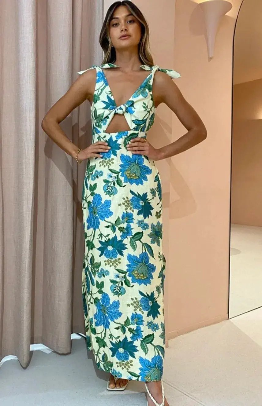 Sir Alexandre Tie Midi Dress Floral Size 8 photo 3