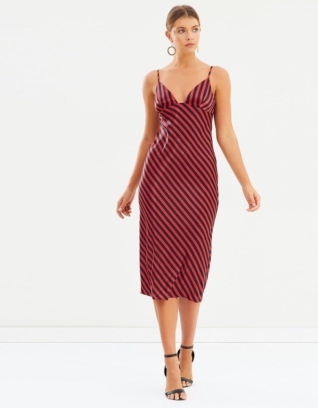 Shona Joy Bias Slip Midi Red and Navy Stripe Size 6 photo 2