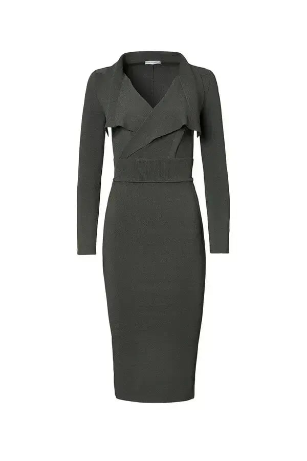 Scanlan Theodore Crepe Knit Drape Front Dress Safari Size M photo 3