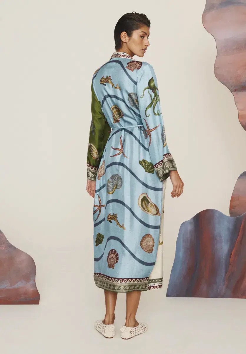 Alémais Bath House Silk Shirtdress Midi Dress Print Size 16 photo 2