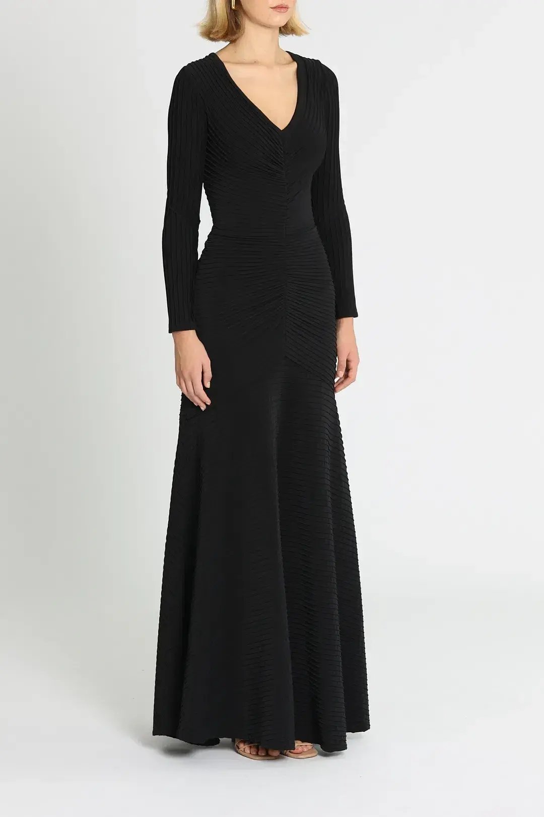 Tadashi Shoji Elias Long Sleeve Pintuck Gown in Black Size 10 photo 2