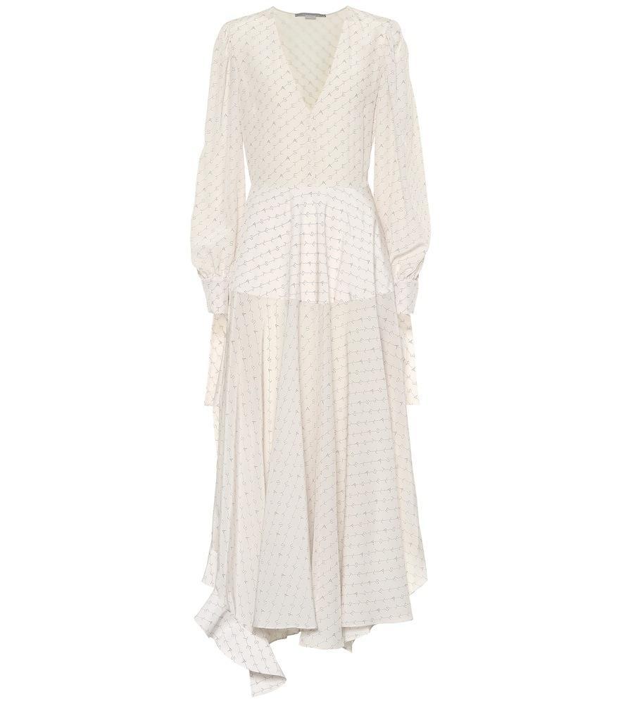 Stella McCartney Asymmetric Monogrammed Silk Deep V-neck Dress size 10 photo 3