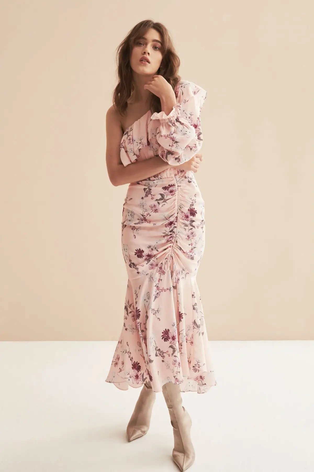 Steele Dahlia One Shoulder Dress Pink Floral Size 6 photo 3