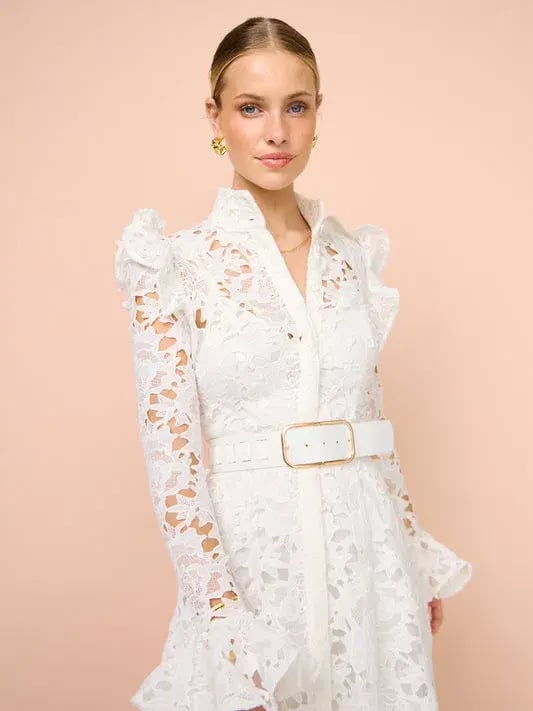 Leo Lin Aliyah Lace Butterfly Sleeve Midi Dress Snow Size AU 6 photo 2