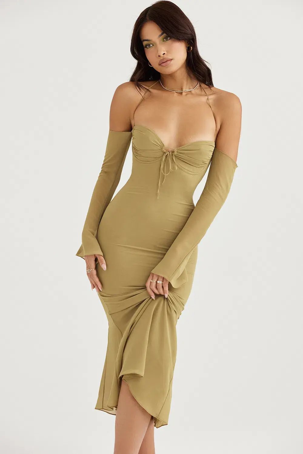 House of CB Naomi Halter Midi Dress Olive Size S / AU 8 photo 3