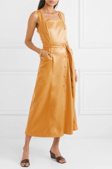 Nanushka - Moun belted vegan leather wrap-effect midi dress in Mustard Yellow (size S/8) photo 3