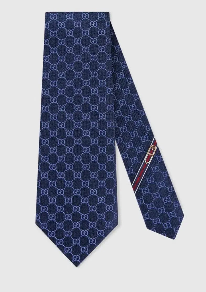 Gucci GG Pattern Silk Tie Navy One Size photo 4