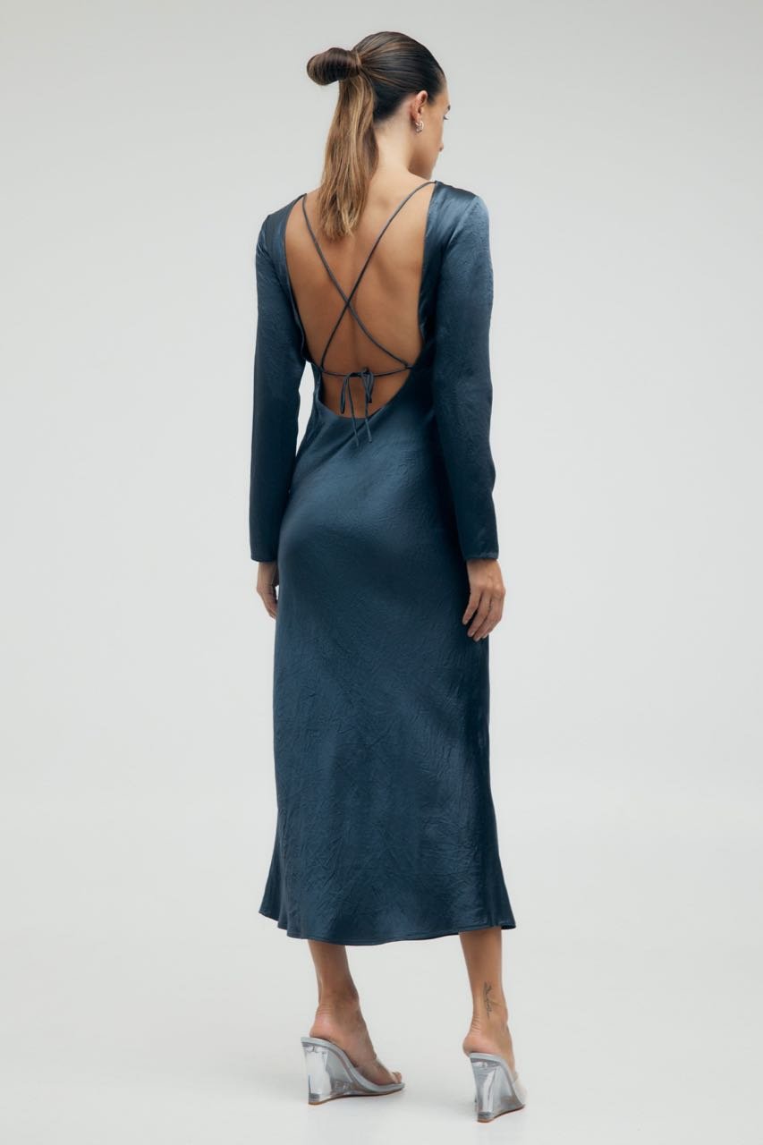 THIRD FORM CRUSH TIE BACK MAXI DRESS - GUN METAL photo 3