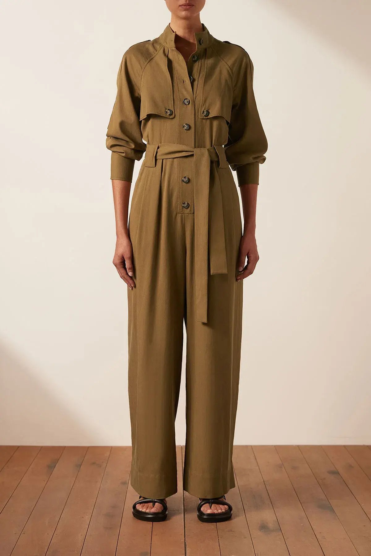 Shona Joy Sara High Neck Boiler Suit Tapenade Size 14 photo 3