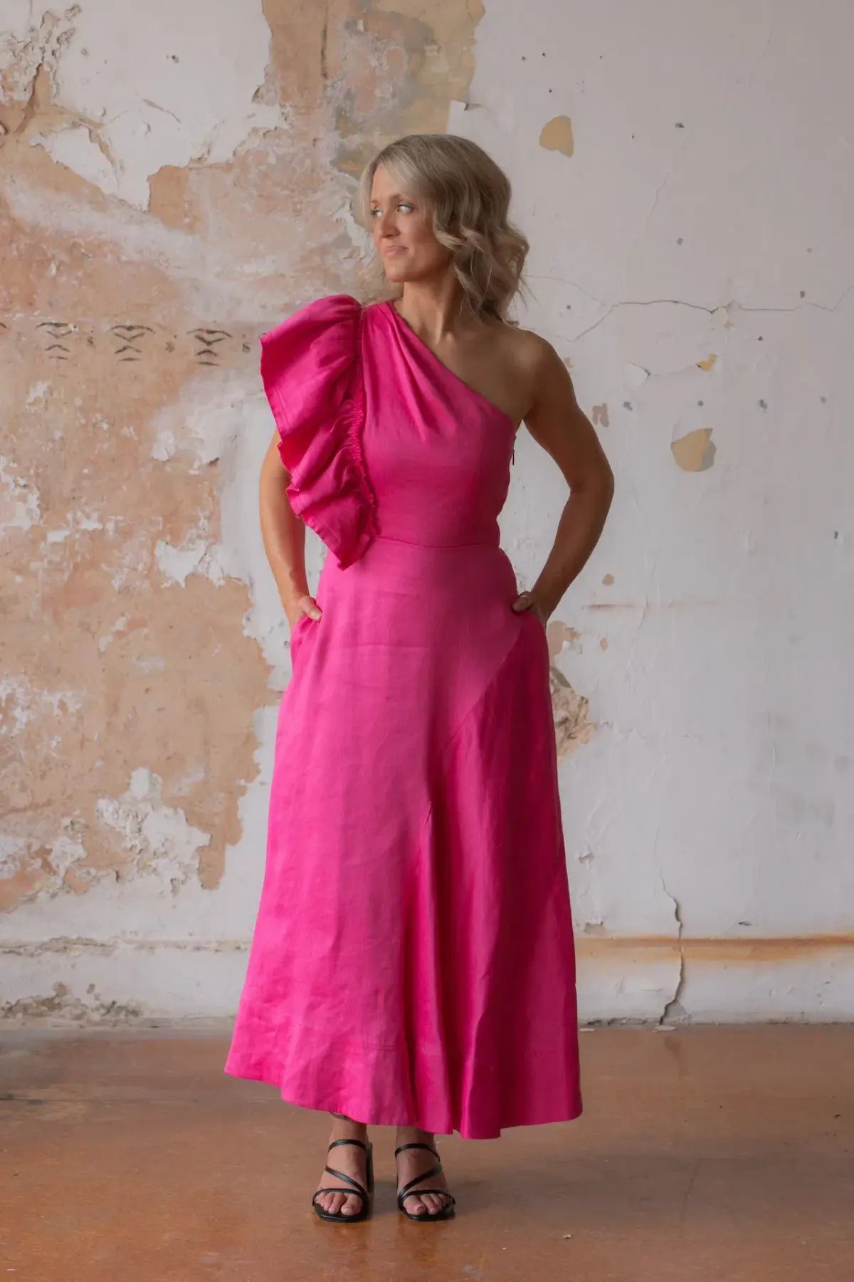 Aje / Bonjour Asymmetric Midi Dress / Fushsia / Size 14 photo 3
