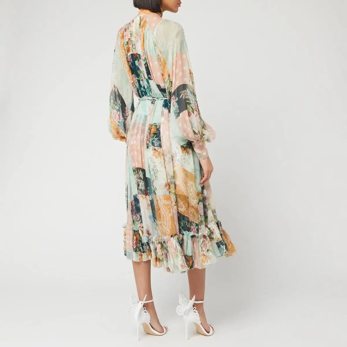 Zimmermann Wavelength Belted Silk Georgette Patchwork Midi Shirt Dress Print Size 1 / AU 10 photo 2