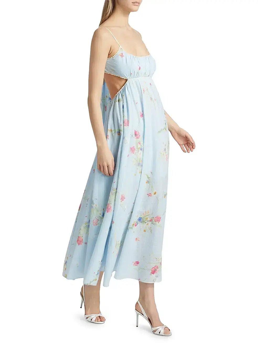 Zimmermann Lucky Picnic Floral Linen Maxi Dress in Blue Size 0 / AU 6 photo 2