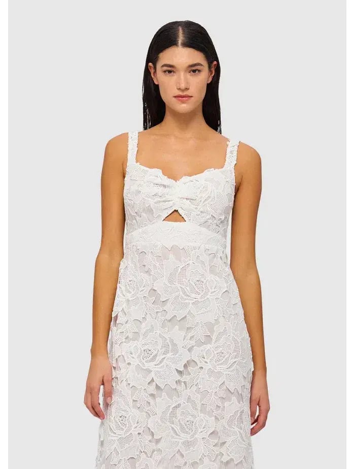 Leo Lin Iris Lace Ruched Bust Midi Dress White Size 8 photo 2