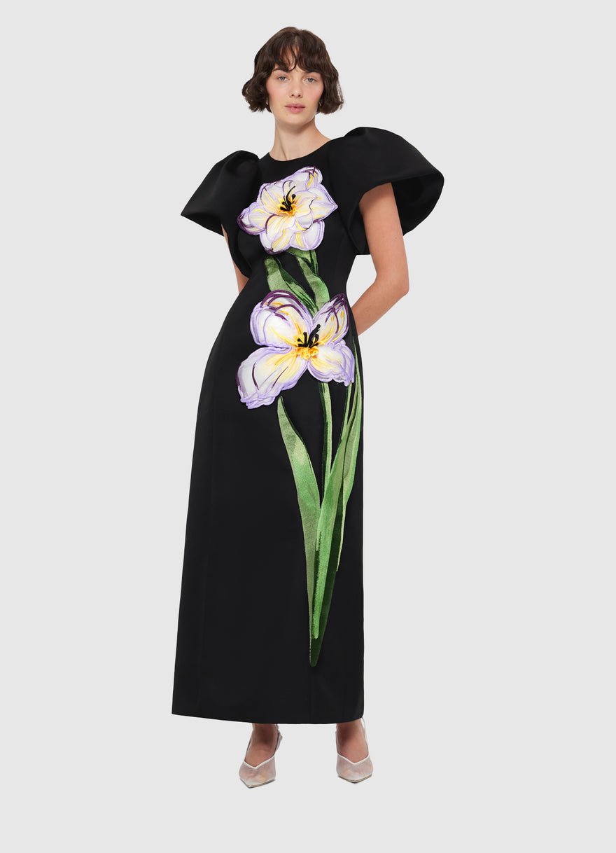 Leo Lin Lucinda Appliqué Floral Maxi Dress - Black photo 2