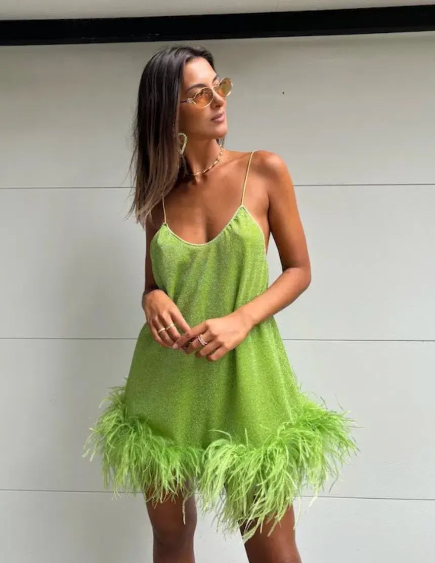 Oséree Lumière Plumage Short Dress Lime Size 6 photo 2