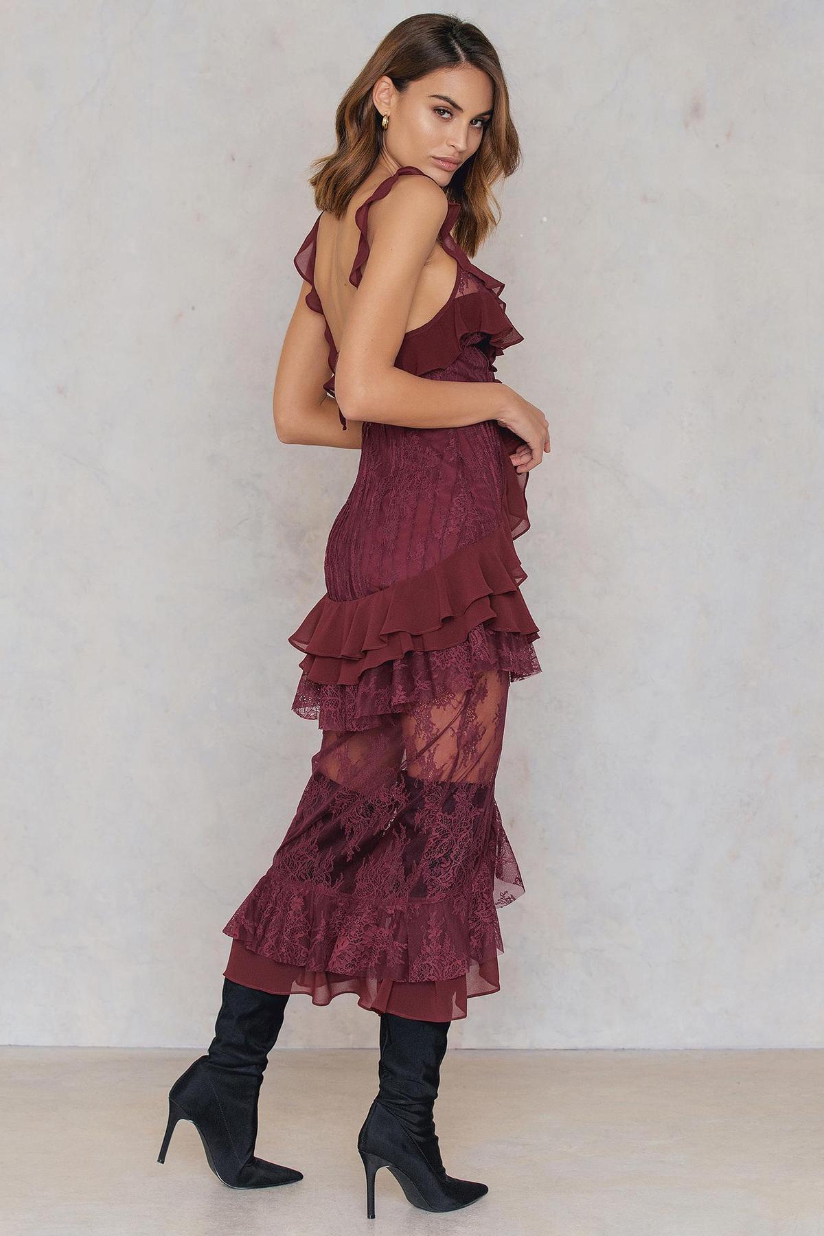 For Love & Lemons Daphne Lace Midi Dress Red Size 12 photo 3