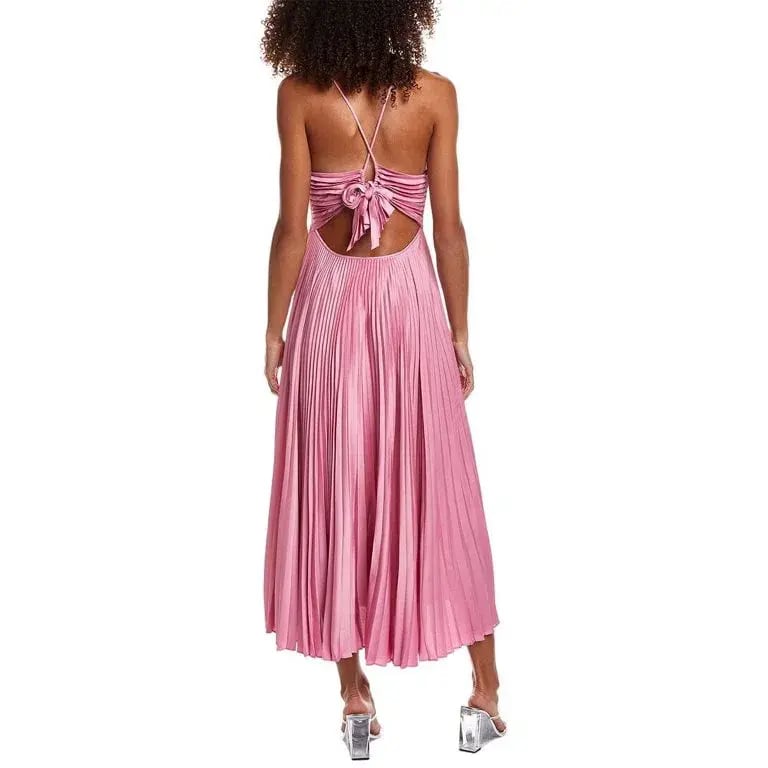 A.L.C. Gemini Pleated Tie Back Long Dress Chateau Rose Pink Size AU 10 photo 4