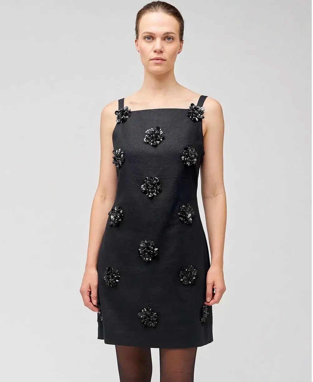 Oroton Flower Sequin Shift Dress Black Size AU 12 photo 2