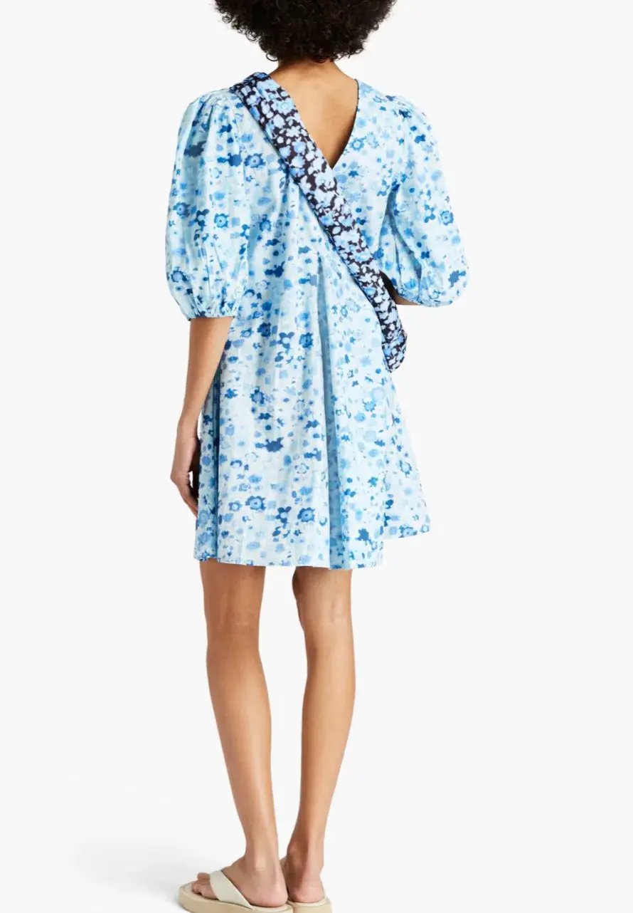Ganni Printed Cotton-Poplin Mini Dress Blue Size 10 photo 2