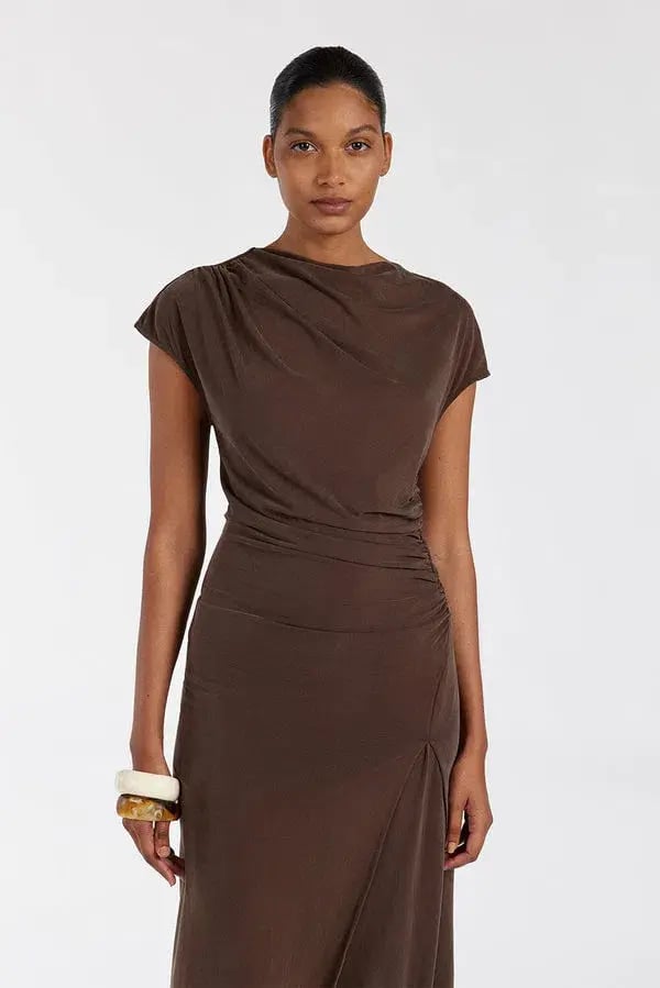 Dissh Rio Bitter Choc Draped Tunic Top & Wide Leg Modal Pant Set Brown Size 8 photo 3