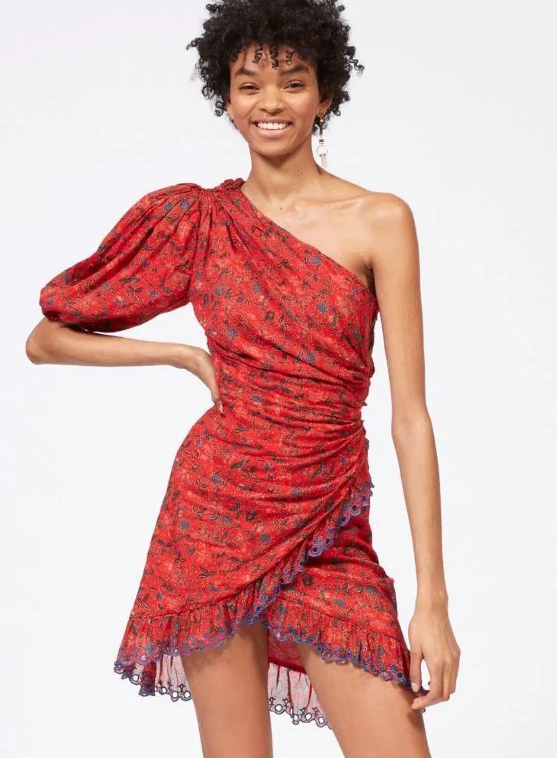 Isabel Marant Etoile Esther One Shoulder Mini Dress Red Size 6 photo 3