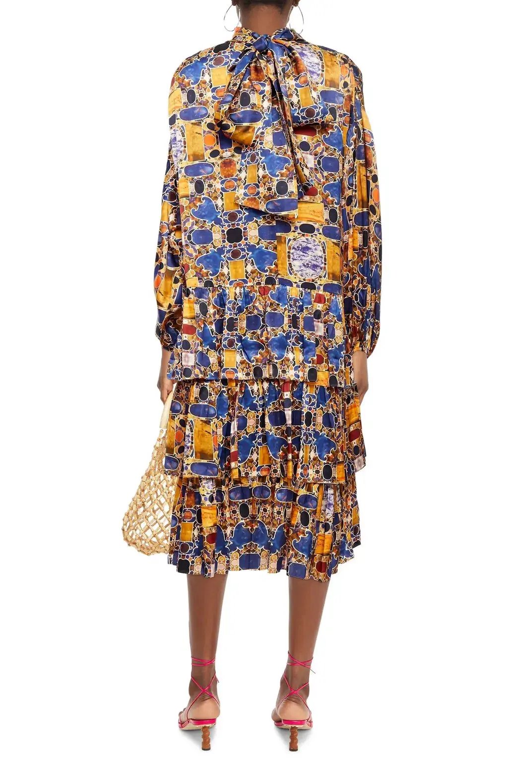 Rhode Cecile Tiered Silk Blend Midi Dress Print Size 12 photo 2