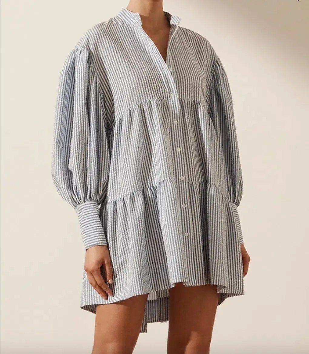 Shona Joy Roberta Balloon Sleeve Tiered Mini Dress Blue Size 12 / L photo 2
