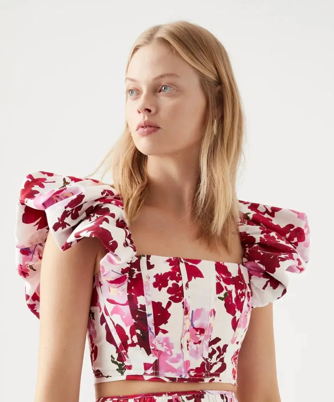 Aje Margot Bubble Sleeve Top & Cherie Bubble Midi Skirt Set Roses of Provence Floral Print Size AU 16 photo 2