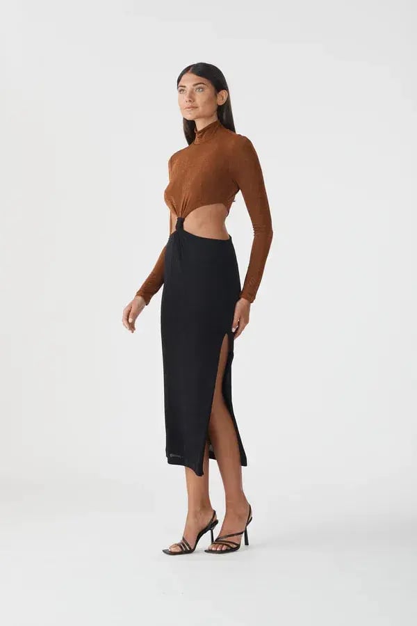 San Sloane Ninette Midi Dress Black/Brown Size AU 8 photo 2