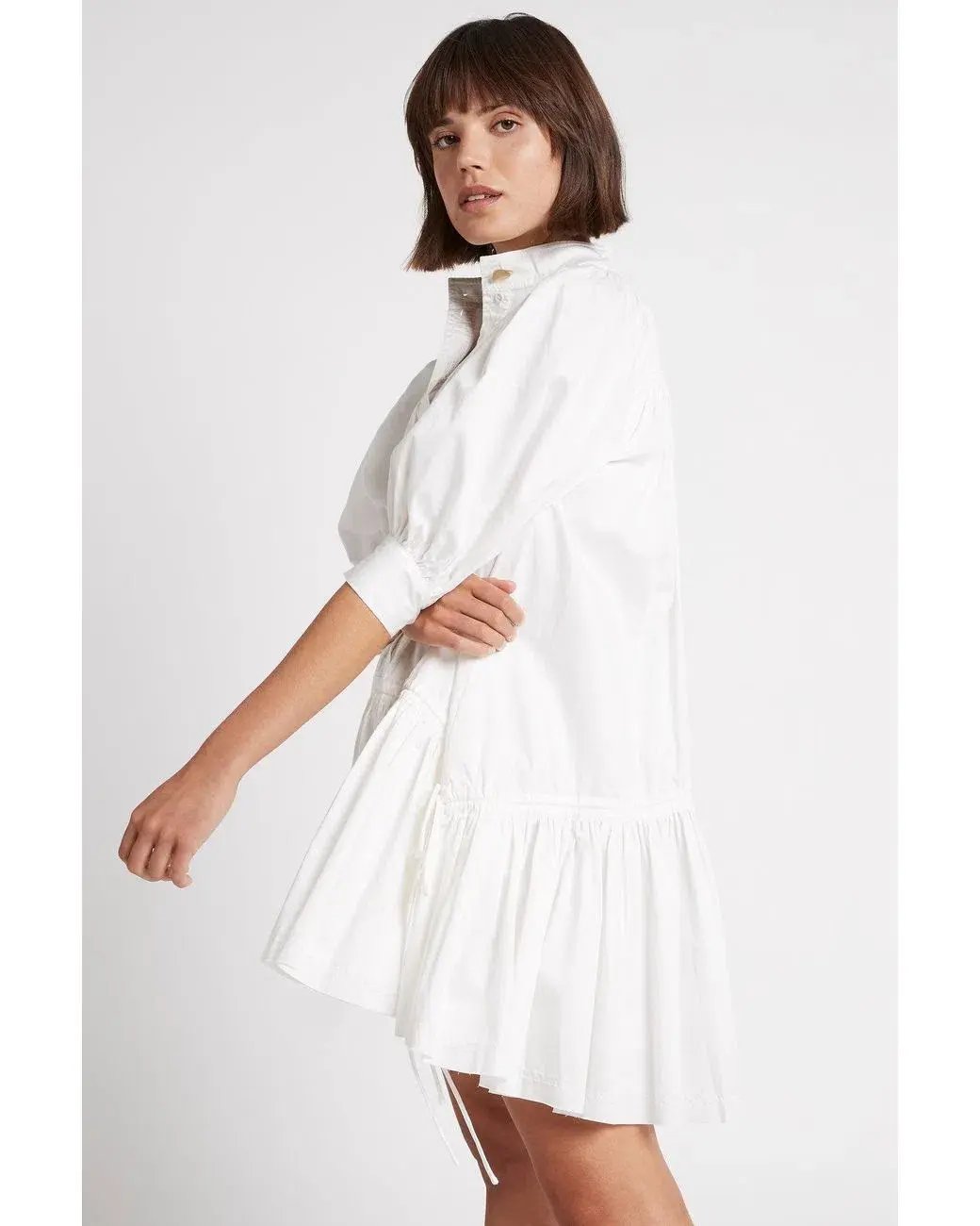 Aje Frequency Drawstring Smock Dress Ivory Size 10 photo 3