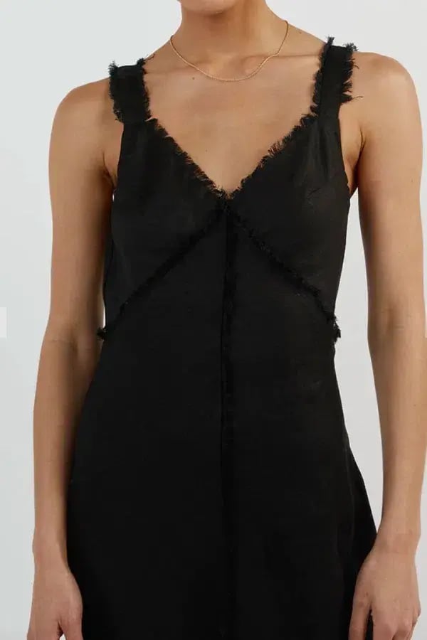 Dissh Georgie Linen Fringe Midi Dress Black Size 6 photo 4
