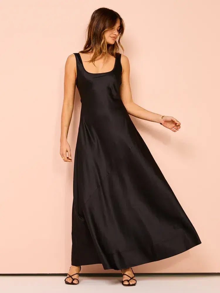 By Nicola Beneath The Stars Bias Cut Slip Dress In Black Size 12 photo 7
