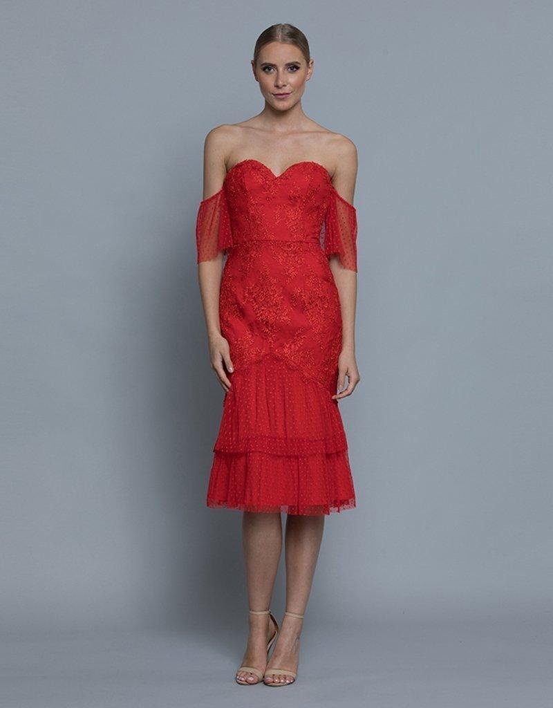 Bariano Emily Double Tier Lace Dress  Red Size 8 photo 3