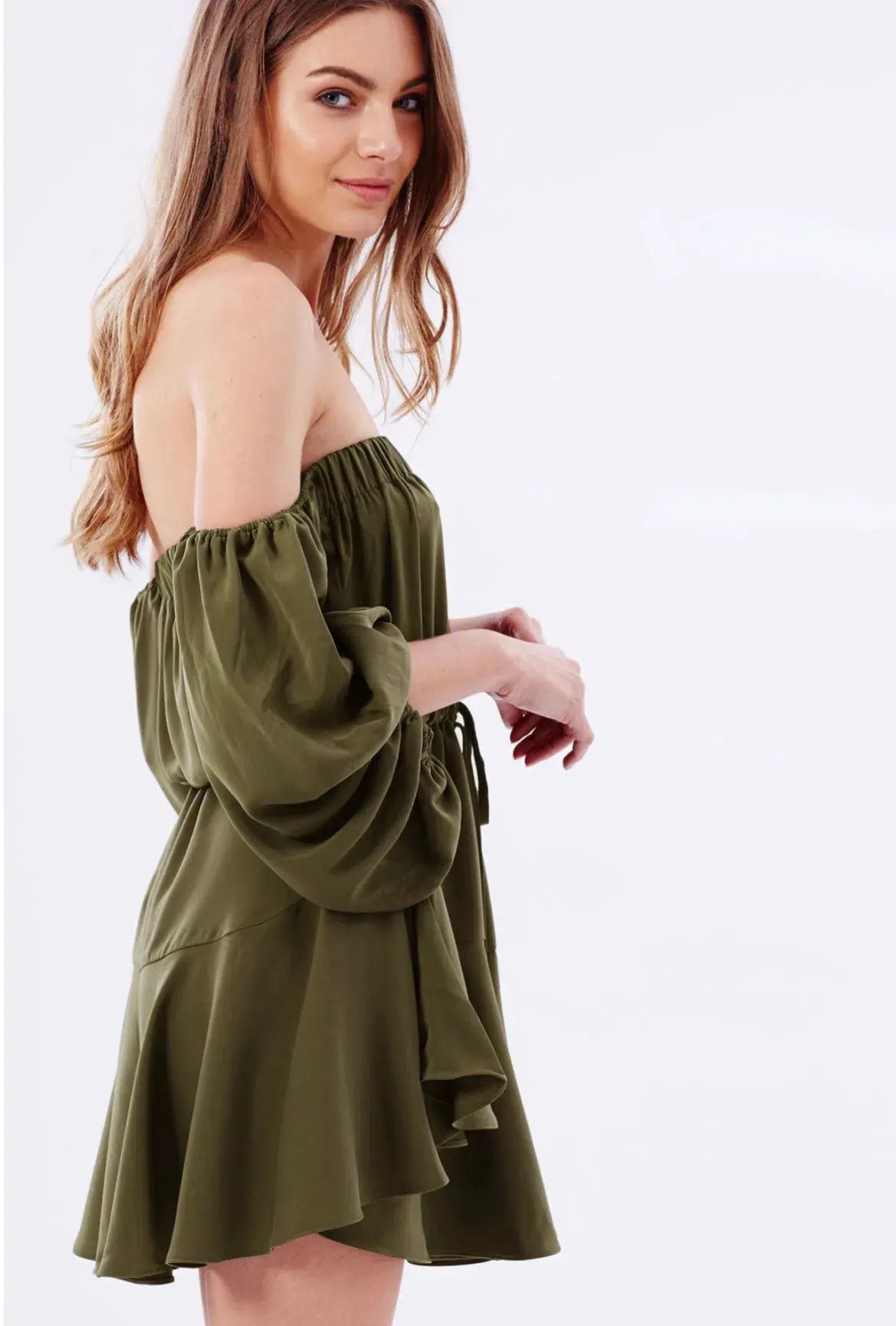 Shona Joy Leticia Off The Shoulder Tie Mini Dress Green Size 8 photo 4