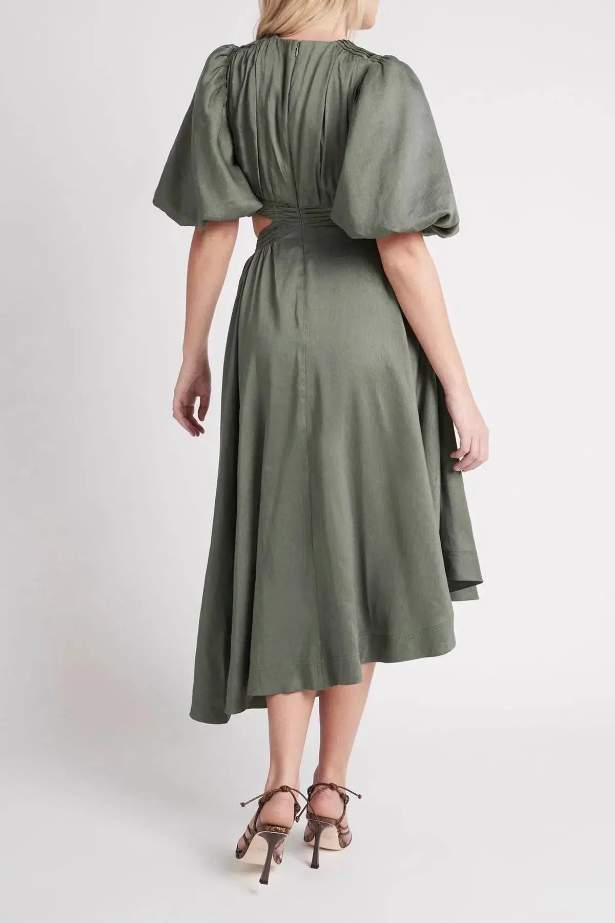 Aje Tidal Tucked Cut Out Midi Dress Green Size 8 photo 3