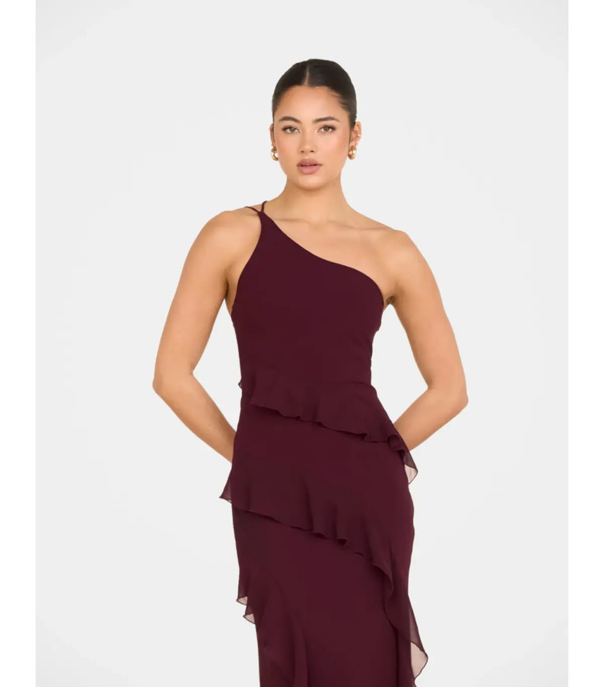 Pilgrim Dietrich One Shoulder Maxi Gown Burgundy Size AU 8 photo 3