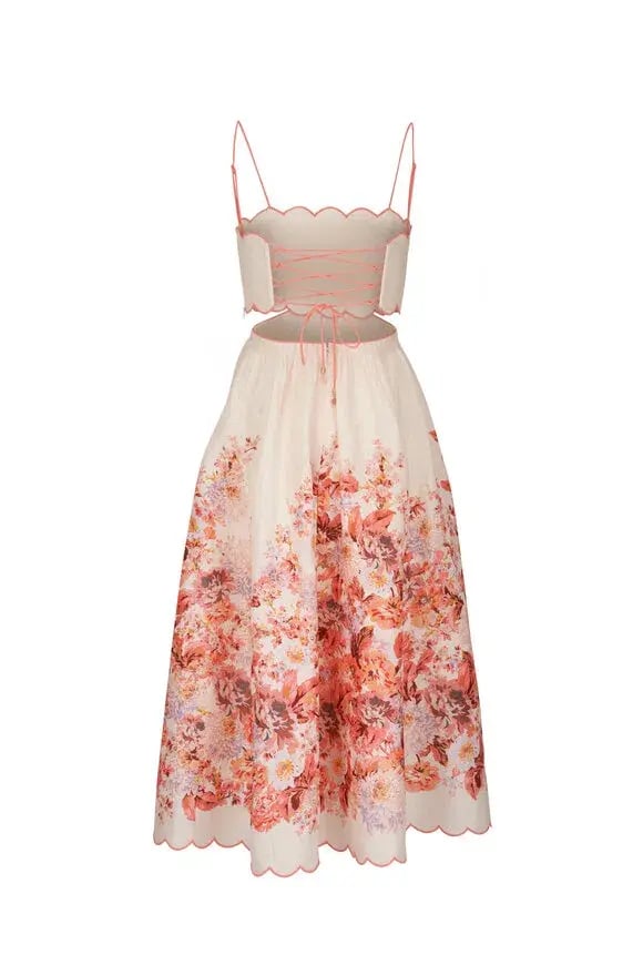Zimmermann Devi Scallop Midi Dress Cream Floral Size 2 / AU 12 photo 3