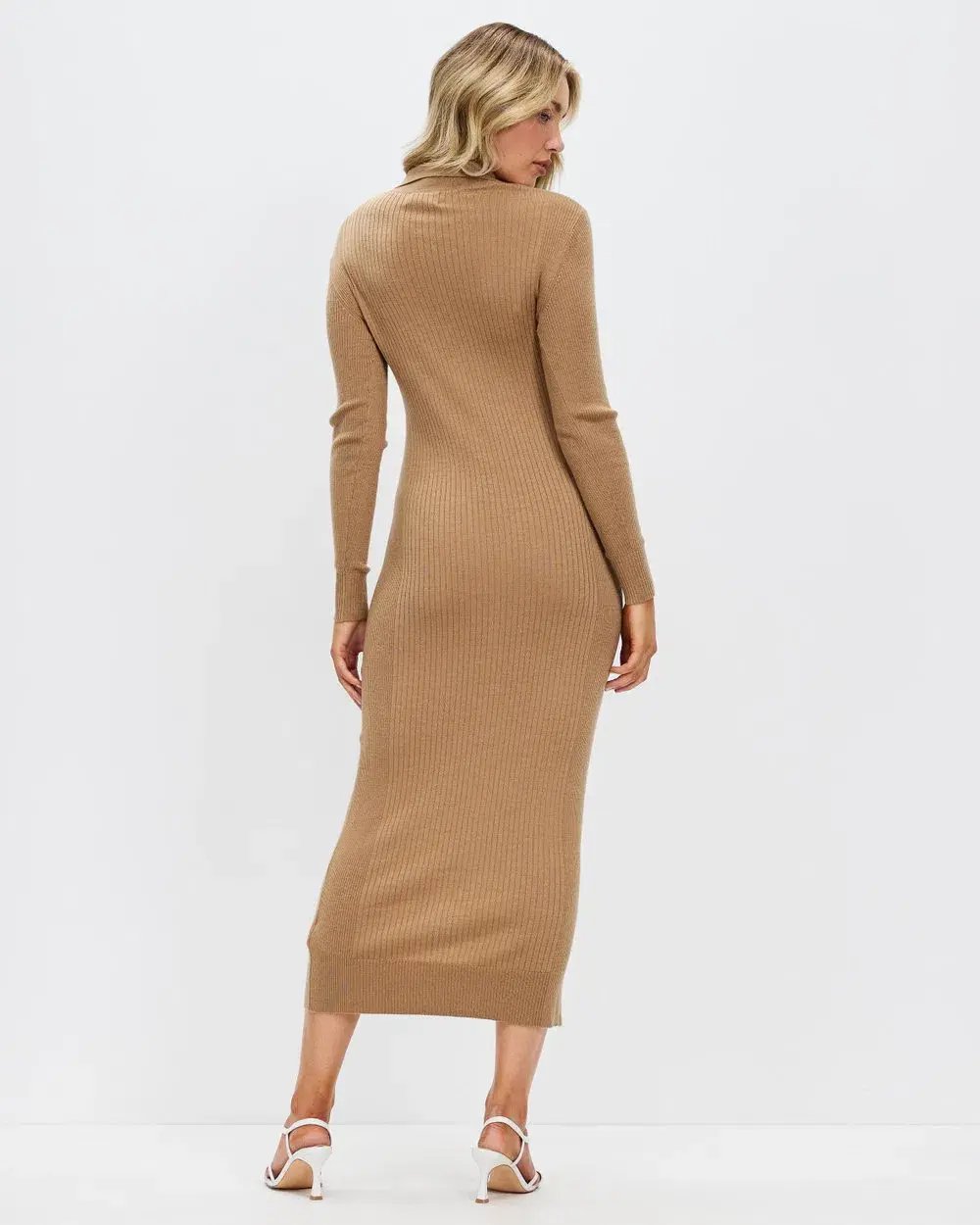 Calvin Klein Wool Tencel Rib Midi Dress Safari Canvas Size 10 photo 5