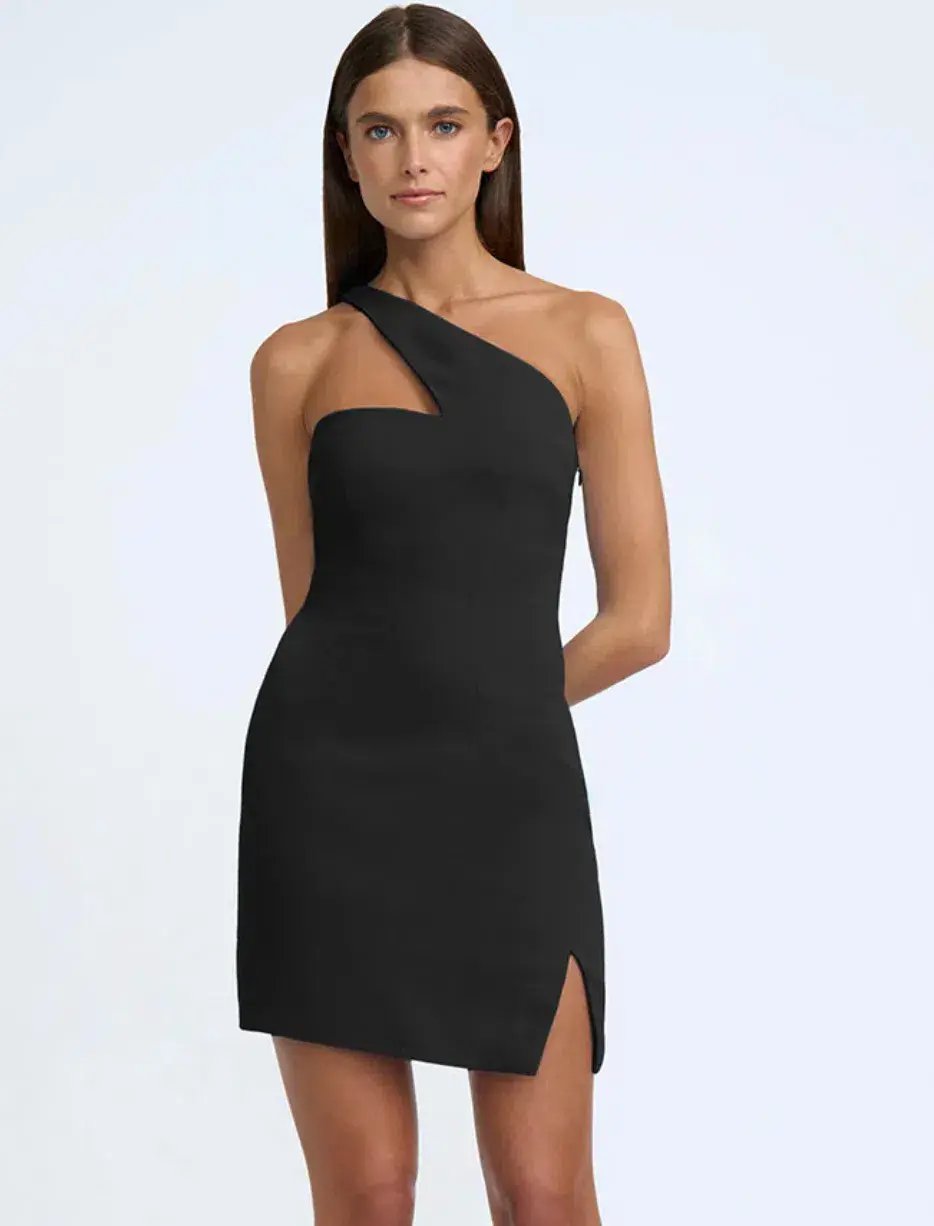 By Johnny Sharp One Shoulder Mini Dress in Black Size L / AU 12 photo 5