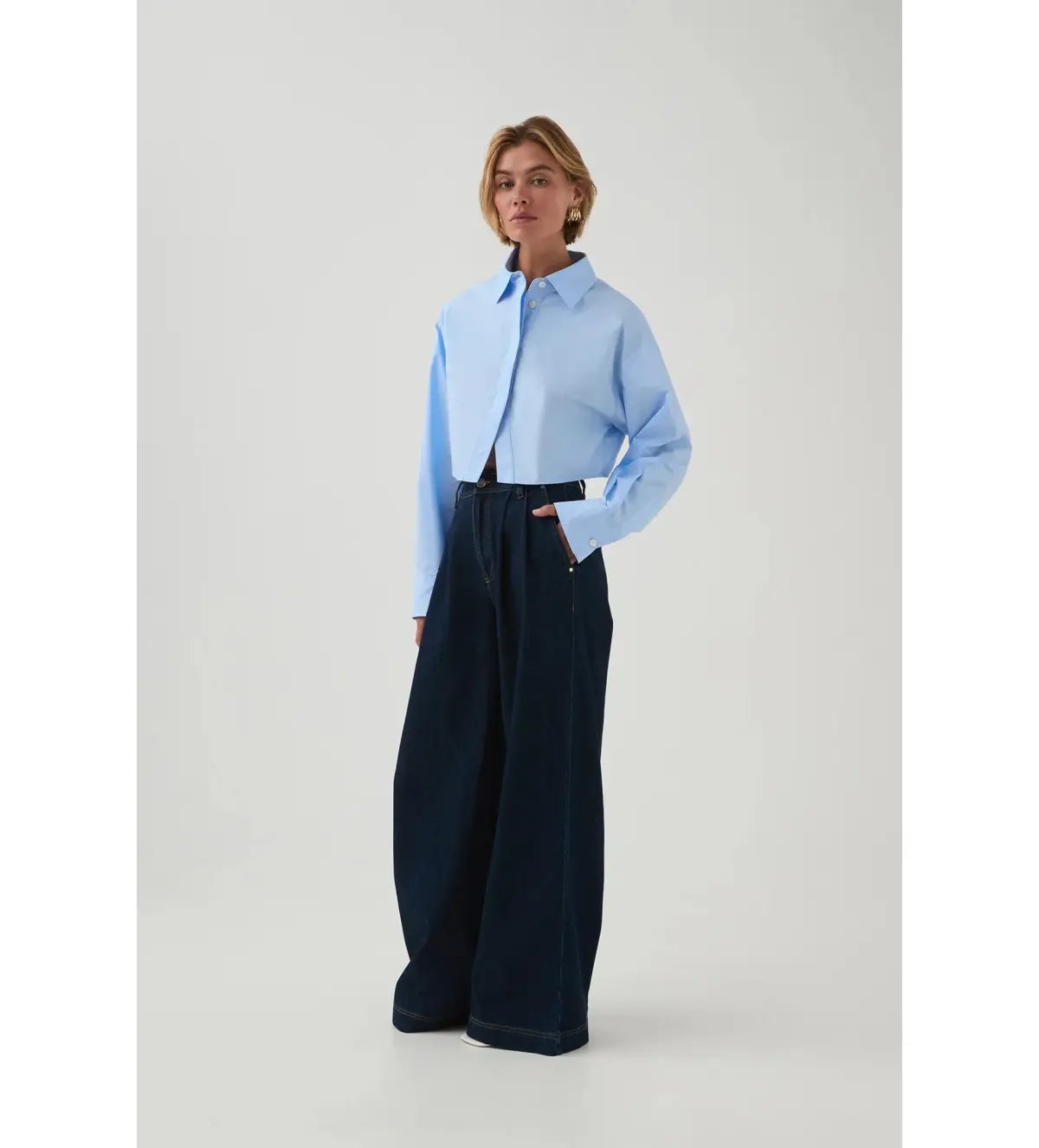 Aje Havana Cropped Shirt Cornflower Blue Size 12 photo 2