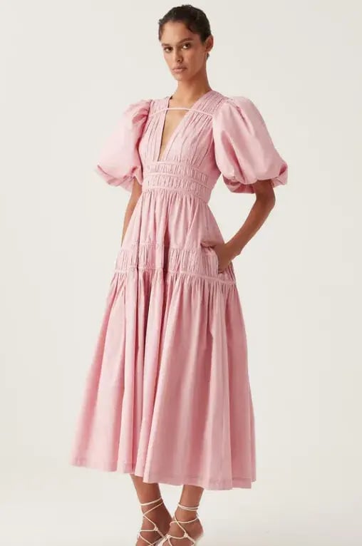 Aje Fallingwater Ruched Midi Dress Pink Size 12 photo 2